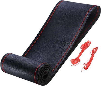 他サイト： ハンドル カバー ステアリング 車 滑り止め グリップ 革 スポーツ シート プロテクター 軽トラ 編み込み(レッド, 38cm)の商品画像