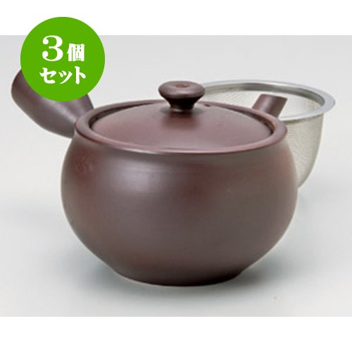 3個セット 急須(萬古焼) 万古急須2.0カメ形無地(カゴ網付)(萬古焼) [350cc] 和食器 旅館 料亭 飲食店 業務用