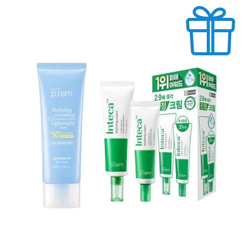 【敏感肌・紫外線ケア】ヒアルウォーターフィット日焼け止め100ml＋インテカスージングクリーム50ml＋31ml＋ランダムギフト付SPF50+・韓国コスメ 保湿UV対策セット