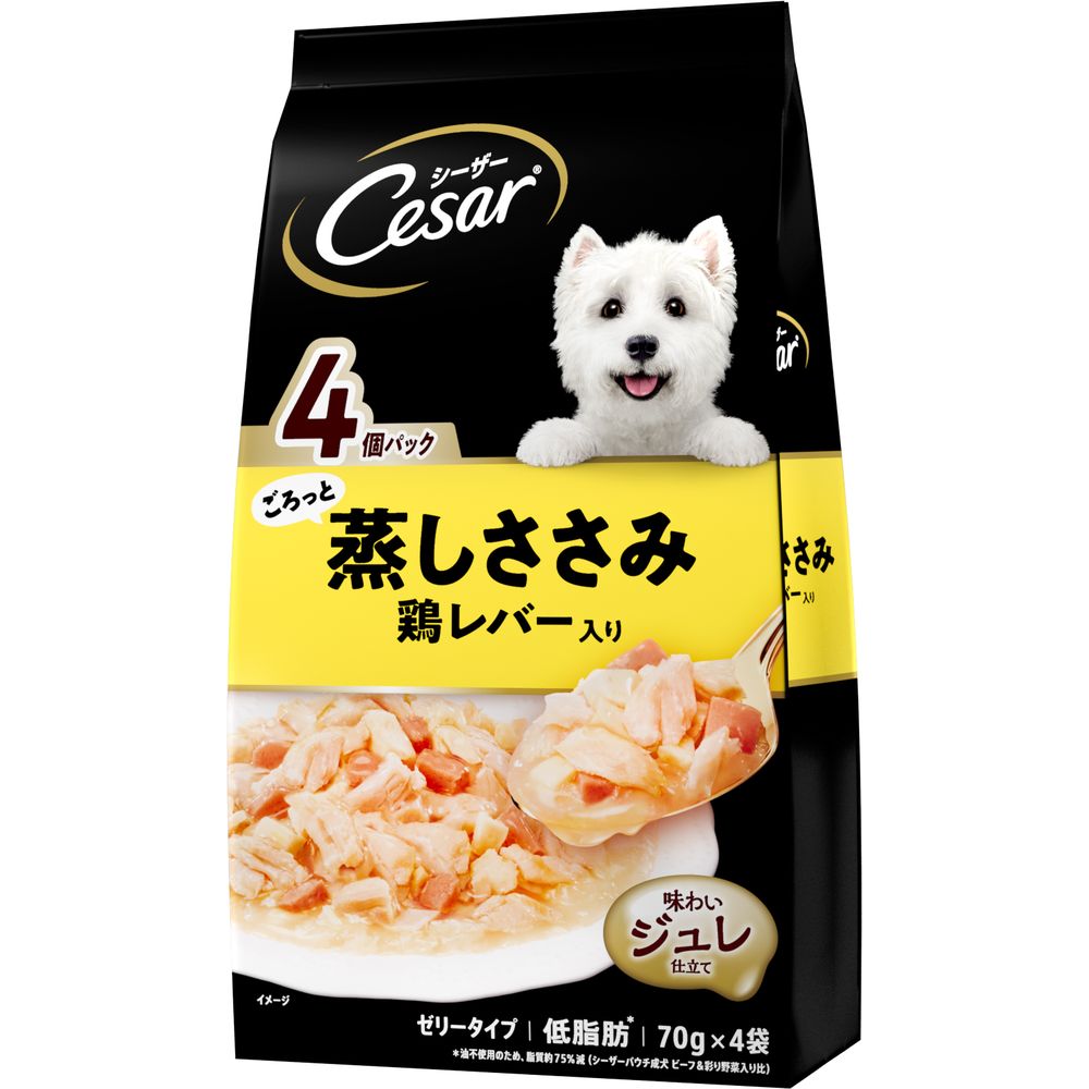 （まとめ買い）マース シーザー ごろっと蒸しささみ 鶏レバー入り 70gx4袋 犬用フード [x12]