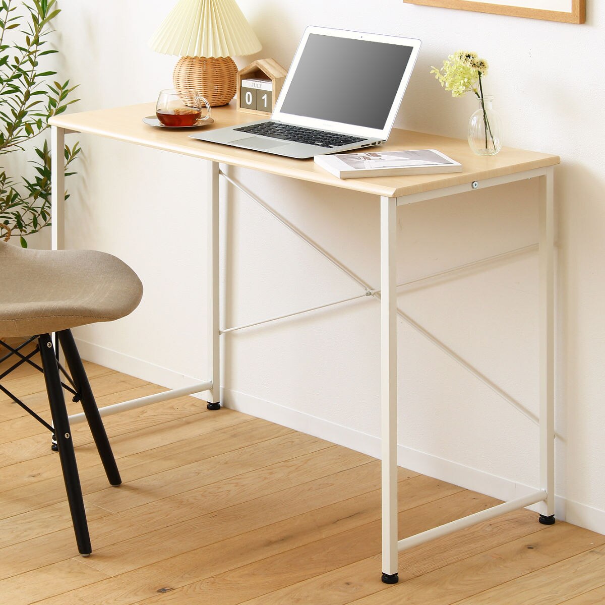 デスク 幅100cm 木目調 スチール脚 ワークデスク シンプルデスク パソコンデスク 作業台 テーブル 机 つくえ 勉強机 PCデスク パソコン机 ナチュラル ホワイト シンプル おしゃれ スリム
