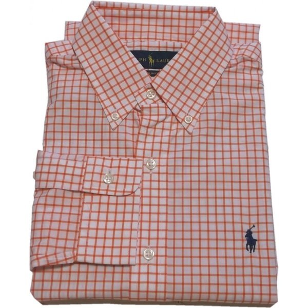 長袖 ワンポイント ボタンダウンシャツ チェック オレンジ PR2-1038