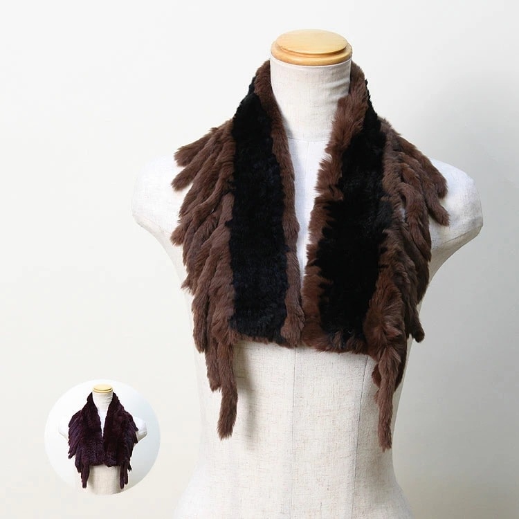 ラビット ファー 編み込み マフラー サイドフリンジ レディース ギフト プレゼント