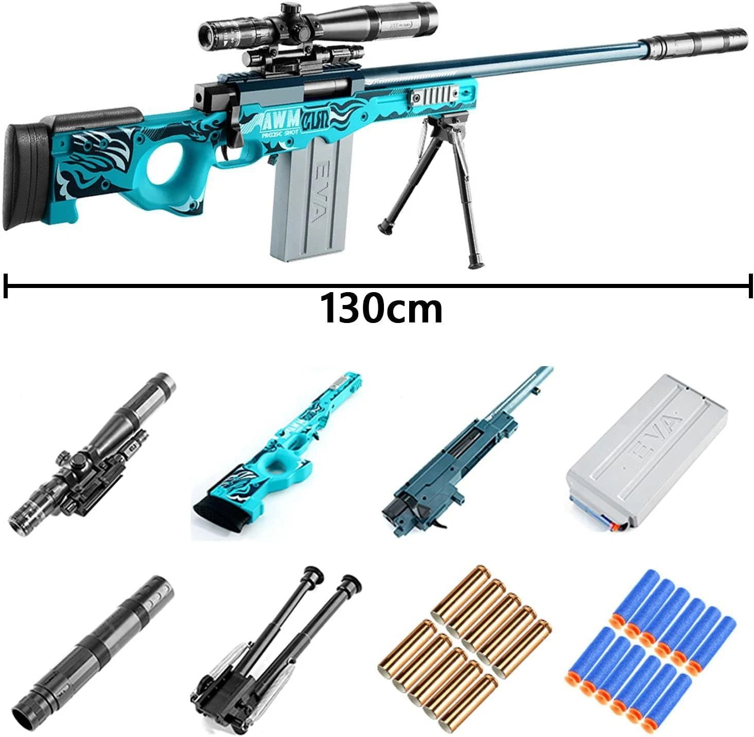 【クリスマスプレゼント】AWM射的銃 130cm おもちゃ リアル シェル排出体験 調整可能な倍率 吸盤弾丸銃 ポンジ弾丸 フォームダーツエリートアサルト 屋外親子相互作用 evaソフト弾丸おもちゃ銃