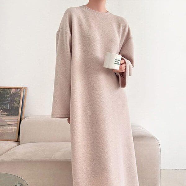 (OP) 裏起毛リブ編みルーズワンピース 冬 裏起毛ワンピース