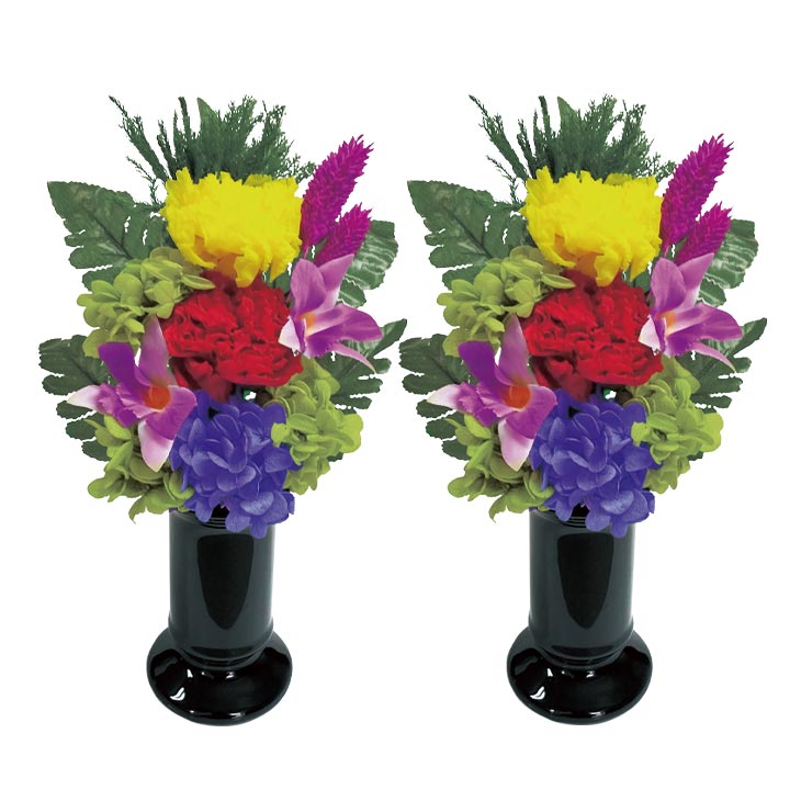 NEW 色華やか プリザーブド仏花 2個セット 花器付き 日本製