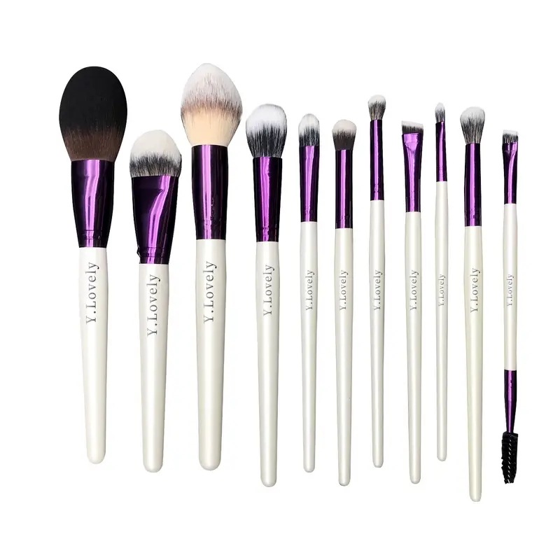 Ylovely man ly Soft合成毛高品質の木製ファンデーションパウダーコンテクションミックスアイシャドウメイクアップブラシセットキット