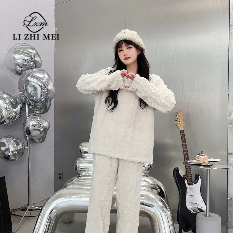 柔らかい肌触り 超保温定番アイテム ふわふわスウェット ウェア コーラルウール 上下セットウェア セットアップ部屋着キッズパジャマ裏起毛ボアウェア レディース バレンタイン プレゼ