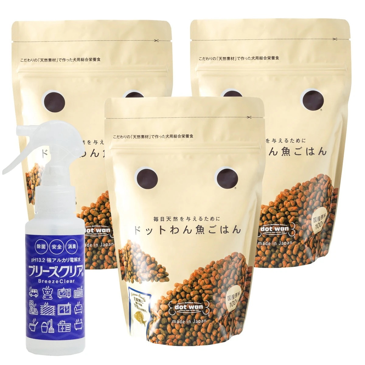 ドッグフード ドットわんごはん 魚ごはん 500g3袋【ph13.2強アルカリ電解水100ml付き】
