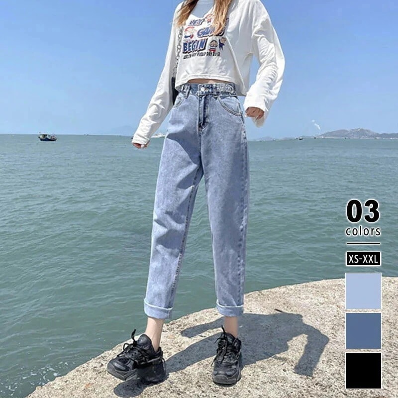 【即日発送】デニムパンツ レディース デニム テーパードデニム テーパードパンツ テーパード ジーンズ ゆったり 大きいサイズ パンツ ボトムス ズボン クロップド ウエスト 調整 アジャスター 体型