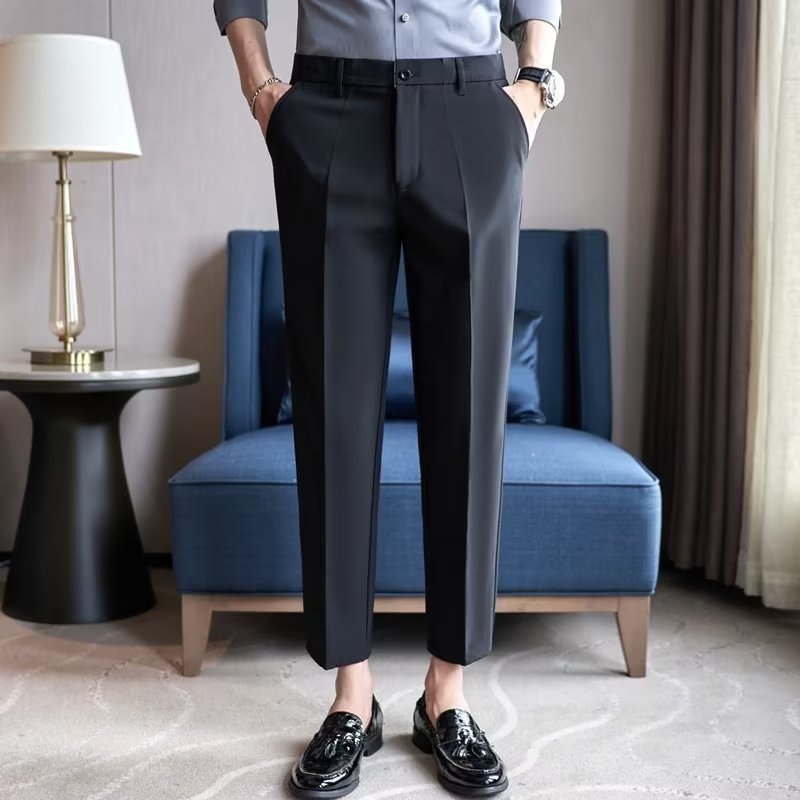 秋用スリムフィットテーラードパンツ ホワイト 9点パンツ アイロン不要 シワになりにくい ビジネス フォーマル ストレート カジュアルパンツ