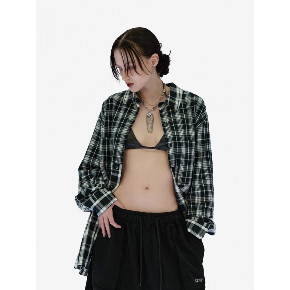 KZM ミドルカッティングレイヤーシャツブラック