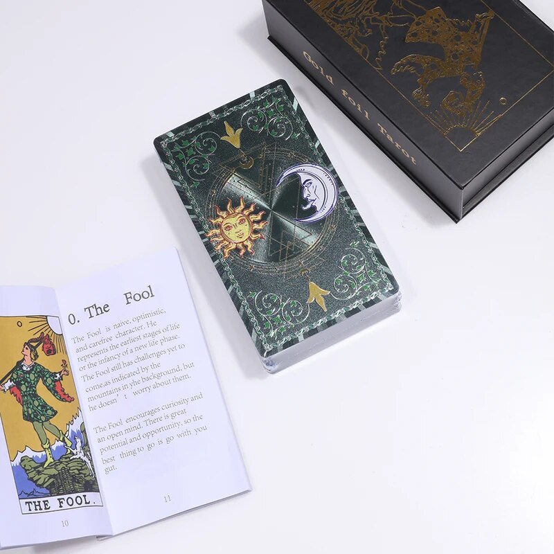 屋外ゲーム用のプラスチック製タロットカードライダー 広いカードとチェス 耐水性 耐摩耗性 ゴールド Blue sun and moon