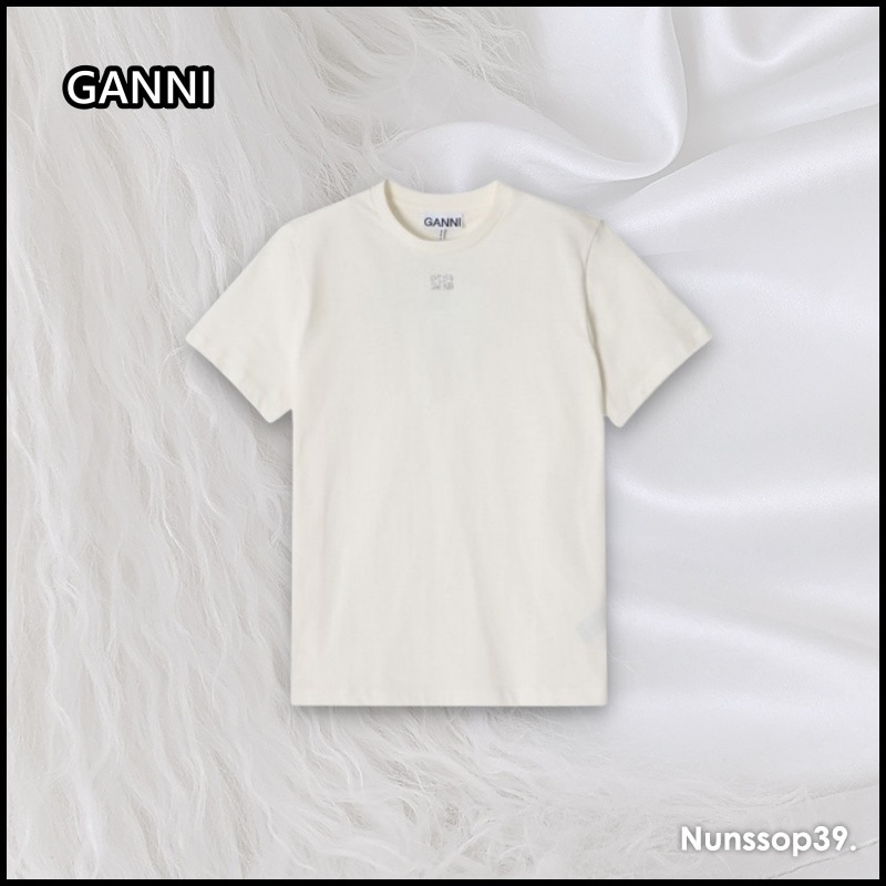 GANNI T3946 135 ラインストーン バタフライ ロゴ Tシャツ