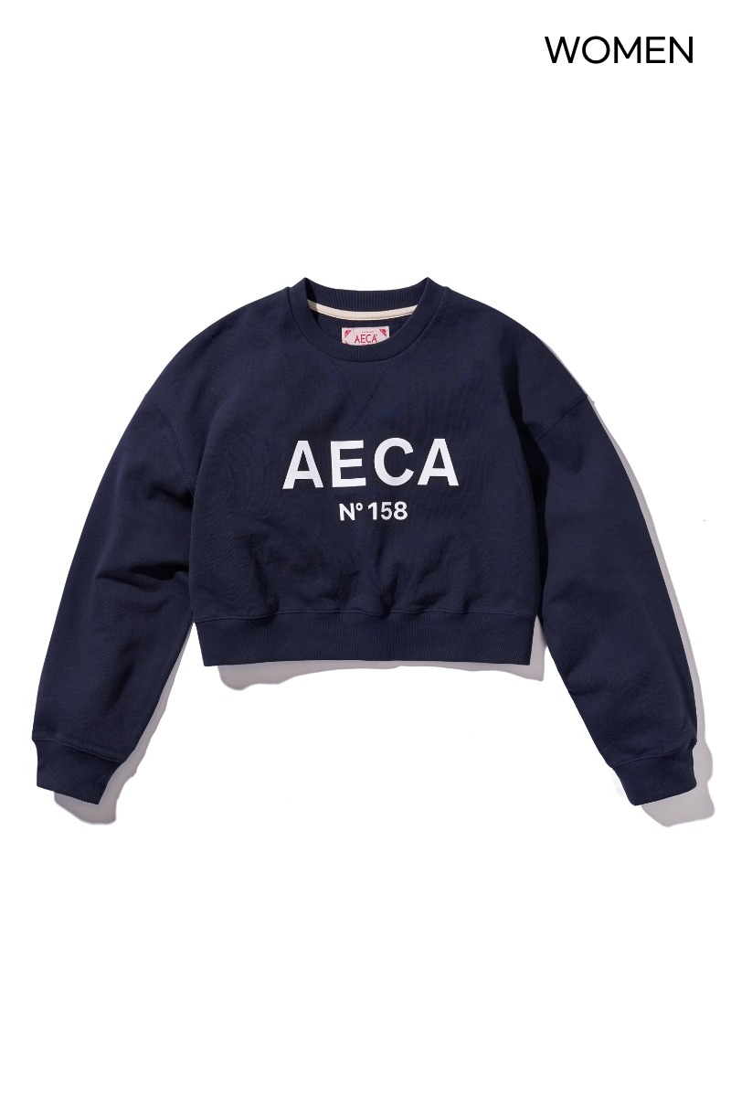 【AECA WHITE】 BIG LOGO CROP SWEAT : NAVY/WHITE
