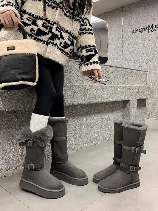 韓国ファッション ショートブーツ 旬な履きこなし！ショートブーツ 厚底ブーツにスエードのスノーブーツ女性用保温綿靴