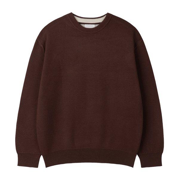 メンズプレミアムソフトラウンド長袖ニット GN-KN-Q003-ブラウン