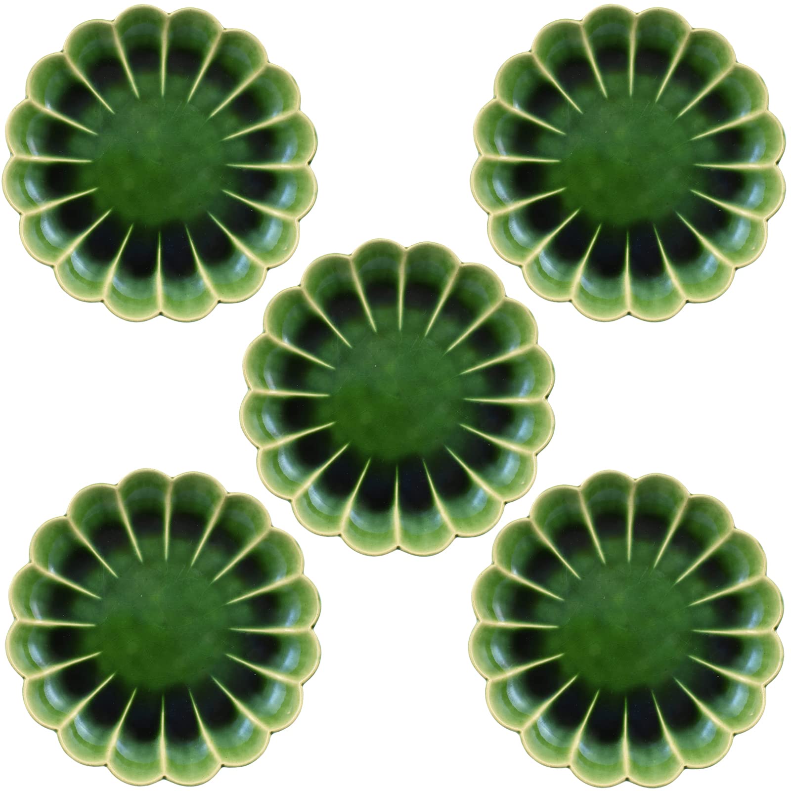 うつわ魯庵 瀬戸焼 「 江風窯 」 織部輪花 プレート 銘々皿 取皿 直径約16cm 食器セット 5枚組 日本製 027-0050s