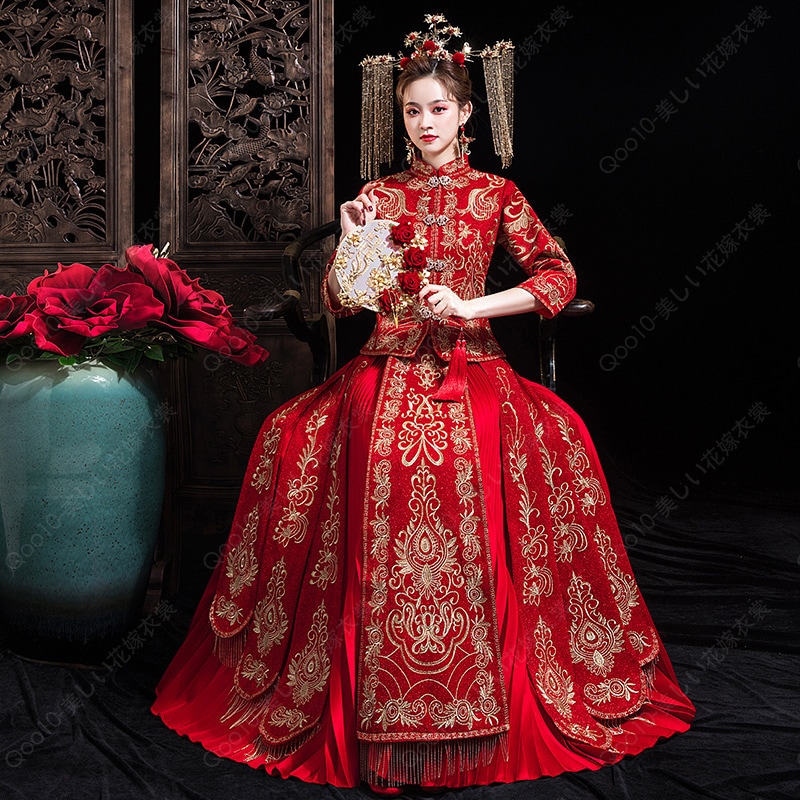 2023秋冬新婦結婚ショー禾服中国式嫁入りドレス敬酒ショーと出閣喜服龍鳳衣-46