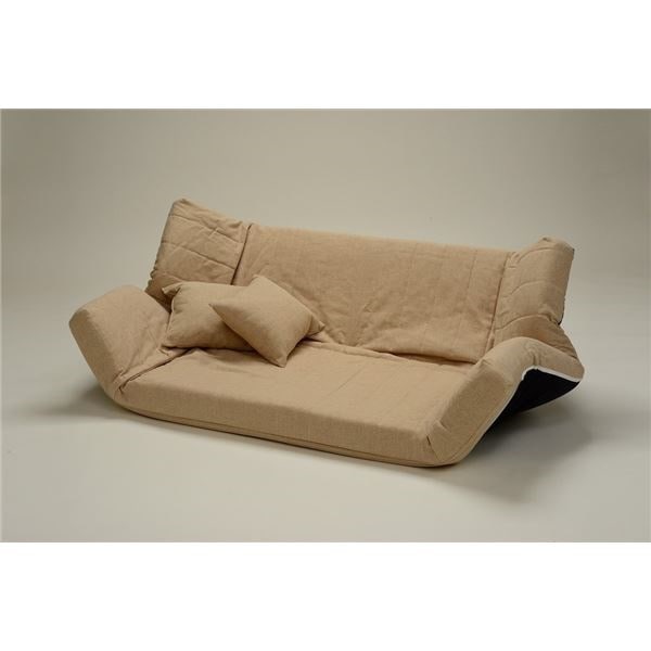 低反発 リクライニングソファー/ローソファー 2人掛け ファブリック生地 ベージュ 肘付き 同色クッション2個付き 日本製