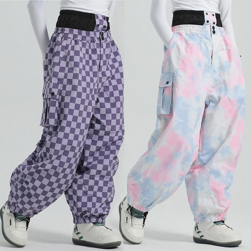 スノボ ロングパンツ スノボウェア レディース メンズ スキーウェア スノーボードウェアスノボーウェア ボトムス カーゴパンツ ワイドパンツ 無地 チェック 絞り染