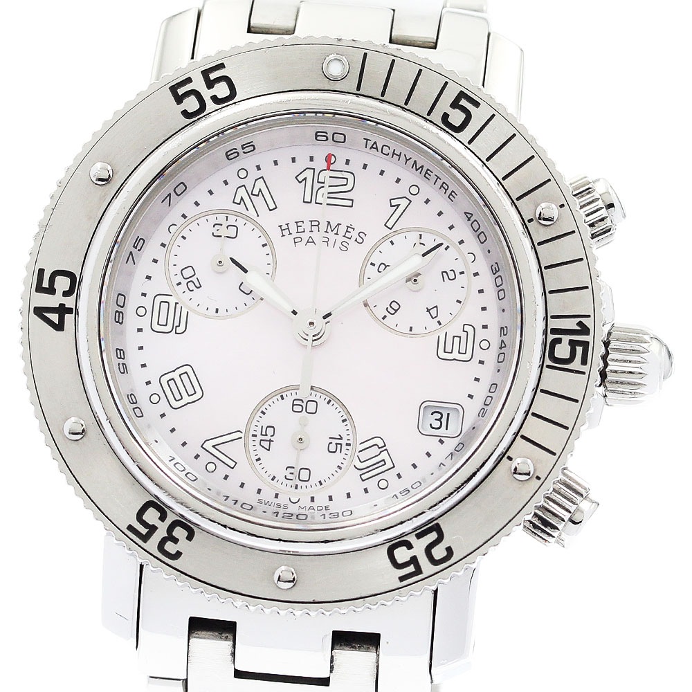 訳あり エルメス HERMES CL2.310 クリッパーダイバー クロノグラフ クォーツ レディース 内箱・保証書付き_917088【中古】