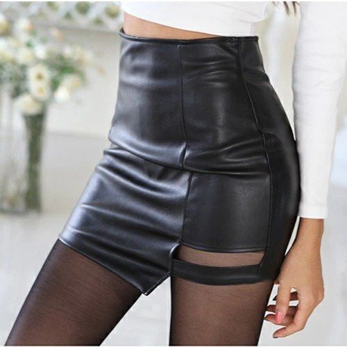 【送料無料】イレギュラー タイト レザースカート スリム ショート丈 ミニスカート ハイウエスト セクシー 秋冬 タイトスカート スカート