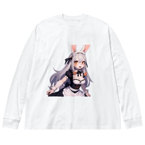 【文字入れ可能受注生産】白うさぎの女の子　メイド　ケモナー ビッグシルエットロングスリーブTシャツ