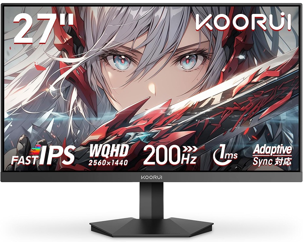 KOORUIクールイ ゲーミング液晶ディスプレイ(27型/Fast IPS/WQHD 2560×1440/200Hz/1ms/HDR400/HDMI2.0/DP1.4/VESA)(ブラック) G2