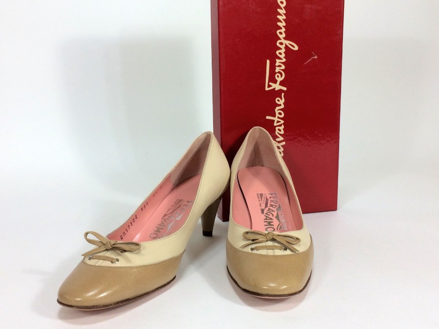 パンプス 24cm ヒール4cm バイカラー クリームブラウン 【中古品】 9,108円