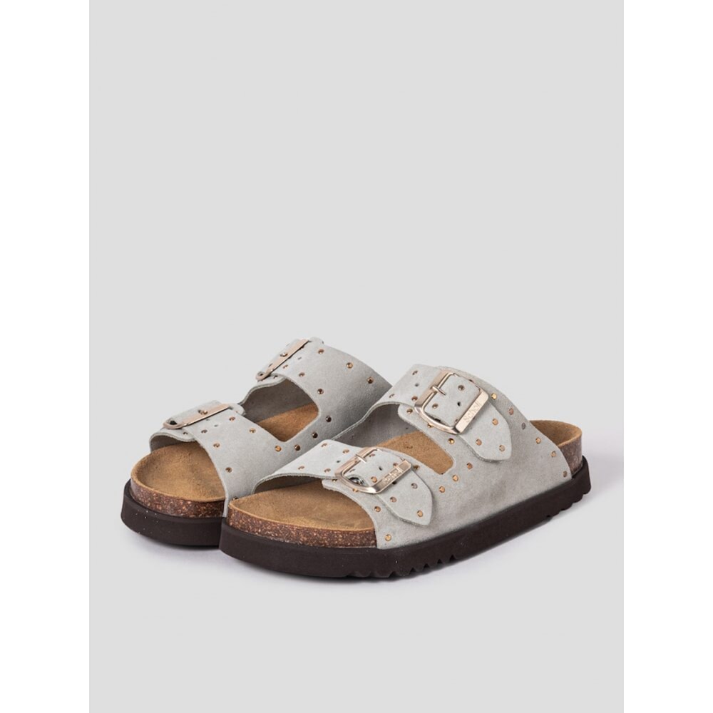 Scholl (レディース) スタッズ付き 2 ストラップコルクサンダルグリーン (HH54K2C14M)