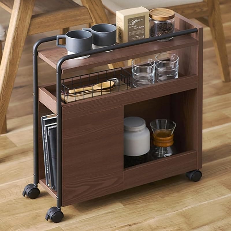 ダイニングワゴン キッチンワゴン 隙間収納 スリム サイドテーブル 幅20 ウォールナット 木目調 スチール ダイニング リビング DWG-6