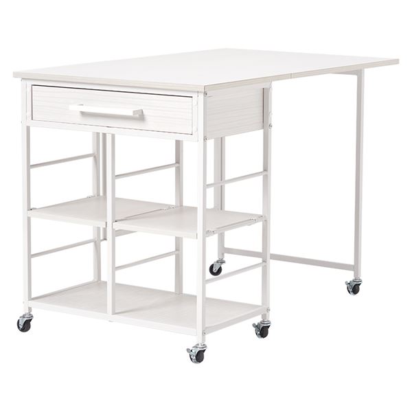 バタフライワゴン/キッチンワゴン 約幅60×奥行42/100×高さ70cm ホワイト キャスター付 可動棚×2枚 組立品