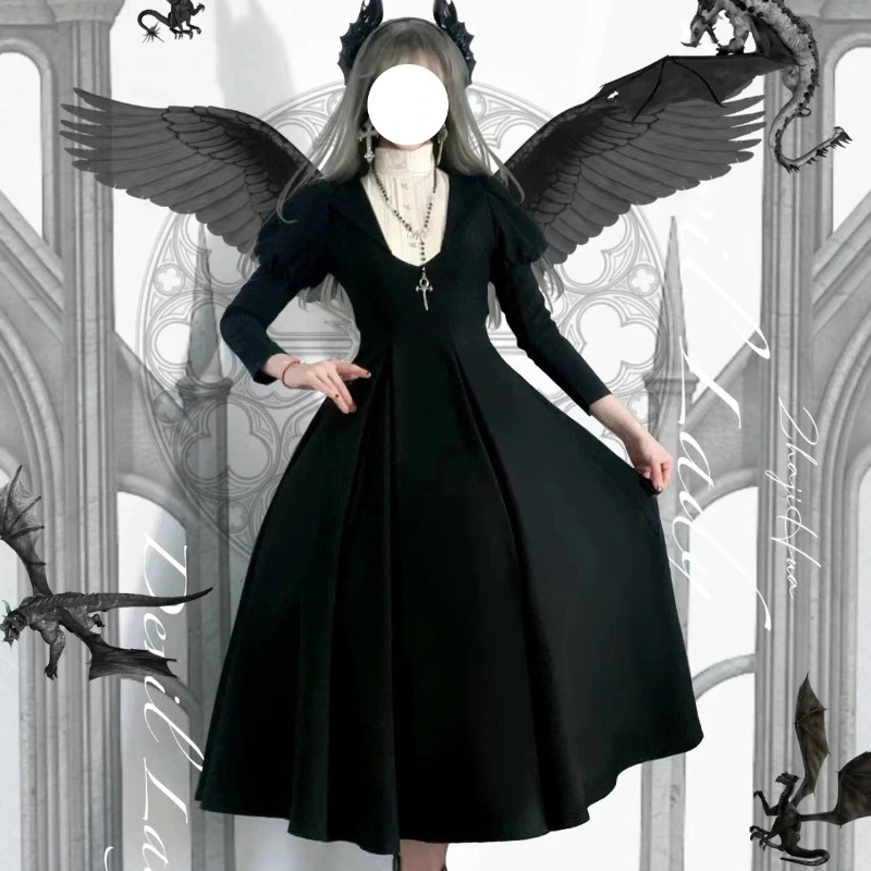 2024大人気 ハロウィン衣装 ダークシスターコスプレ ゴシック風 ロングスリーブスリーブ ワンピース ゴシック風ロリータワンピース