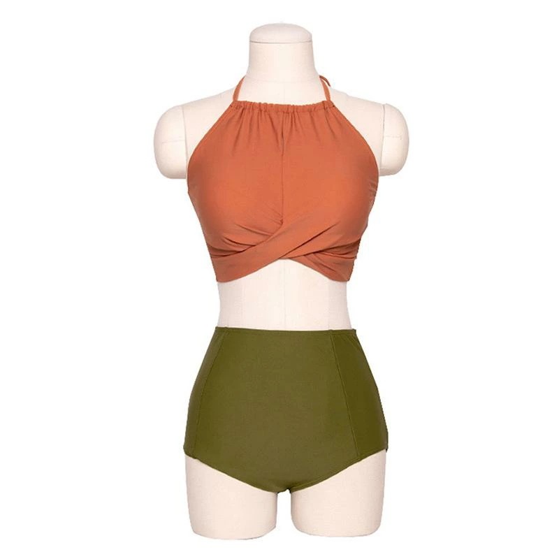 ビキニ レディース 水着 上下セット セパレート ビーチ プール 旅行 胸パッドあり ワイヤーなし ハイウエスト 体型カバー ホルターネック おしゃれ