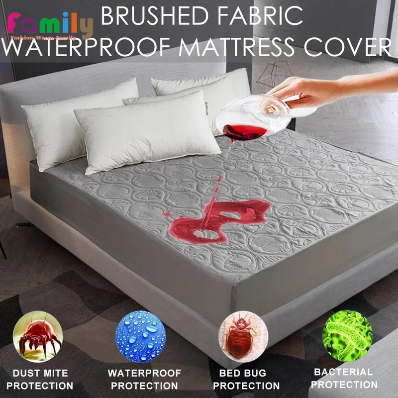 納期21日：キルティングマットレスパッドカバー,防水100%,通気性のある綿,フィットシート,ベッドプロテクター,エンボスパターン,家庭用,クイーンサイズ