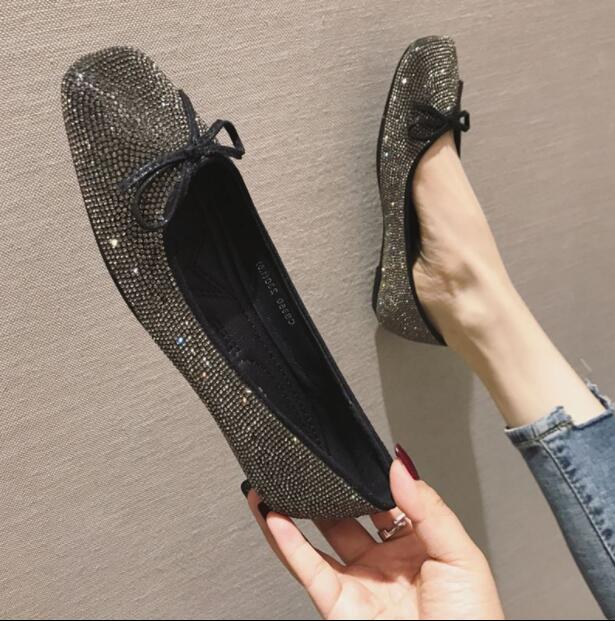 パンプス 痛くない キラキラ　オフィス ローヒール ぺたんこ ラインストーン　バレエシューズ　フラットパンプス スクエアトゥ 走れる ぺたんこ　クッション入り　フラットシューズ 通勤 パンプス　通勤
