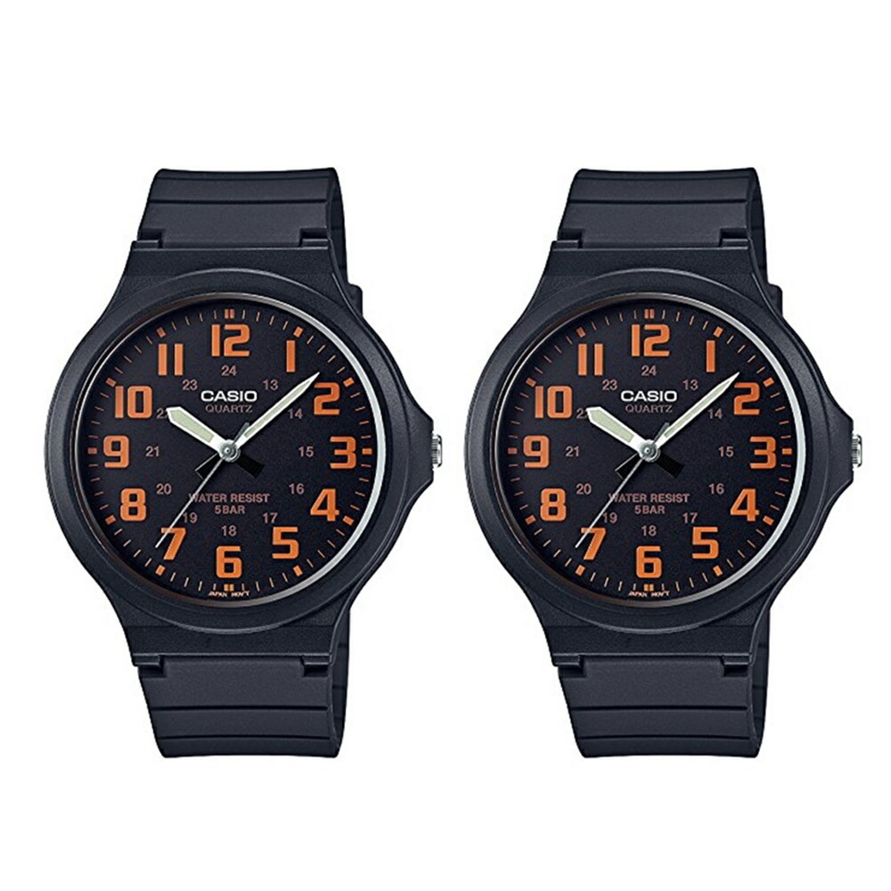 【時計収納ケース付き！】【国内正規品】CASIO カシオ 腕時計 手表 レトロなペアウォッチ チープカシオ チプカシ 同モデル2本組 シンプル アナログ 黒 ブラック オレンジ MW-240-4BJF