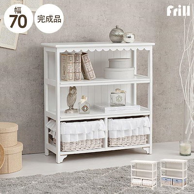 【完成品】キャビネット 幅70cm バスケット2杯 白 ホ...のサムネイル