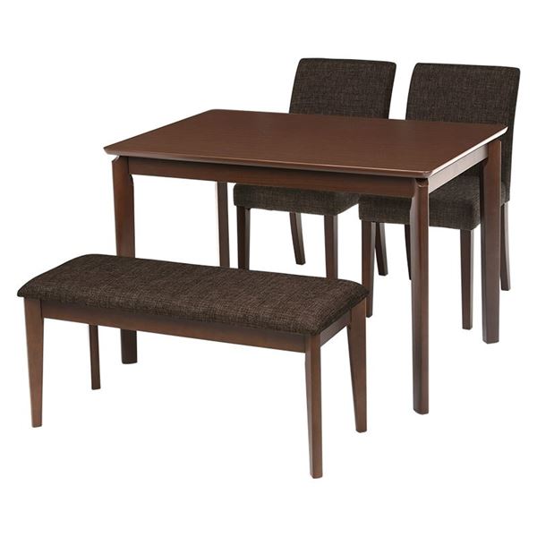 ダイニング 4点セット 約幅110cm ダイニングテーブル×1 ダイニングチェア×2 ベンチ×1 ブラウン 木製フレーム 組立品 リビング