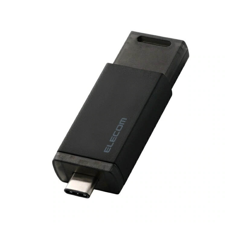 エレコム SSD 外付け 500GB USB3.2 Gen2 読込最大1000MB/秒 ポータブルSSD USB Type-C ノック式 高速 耐衝撃 シャッター機構 先端保護 外付けSSD ブラック