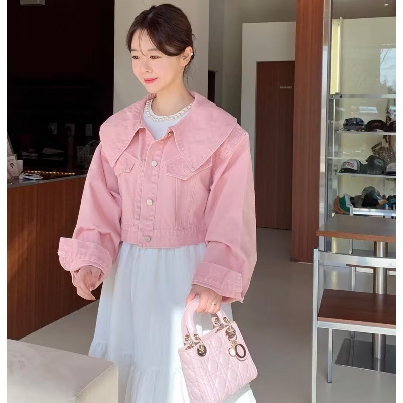 ショートデニムジャケット デニム ジャケット ショート丈 韓国 レディース オルチャン ポケット ルーズ 可愛い 大人可愛い 大人女子 シンプル きれいめ カジュアル 大人 おしゃれ お洒落