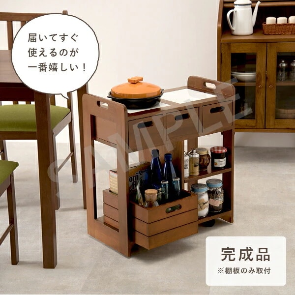 キッチンワゴン（ブラウン）　MUD-6410BR対面で使える引出しとダイニング横で使えるサイズ感が魅力の天然木キッチンワゴン