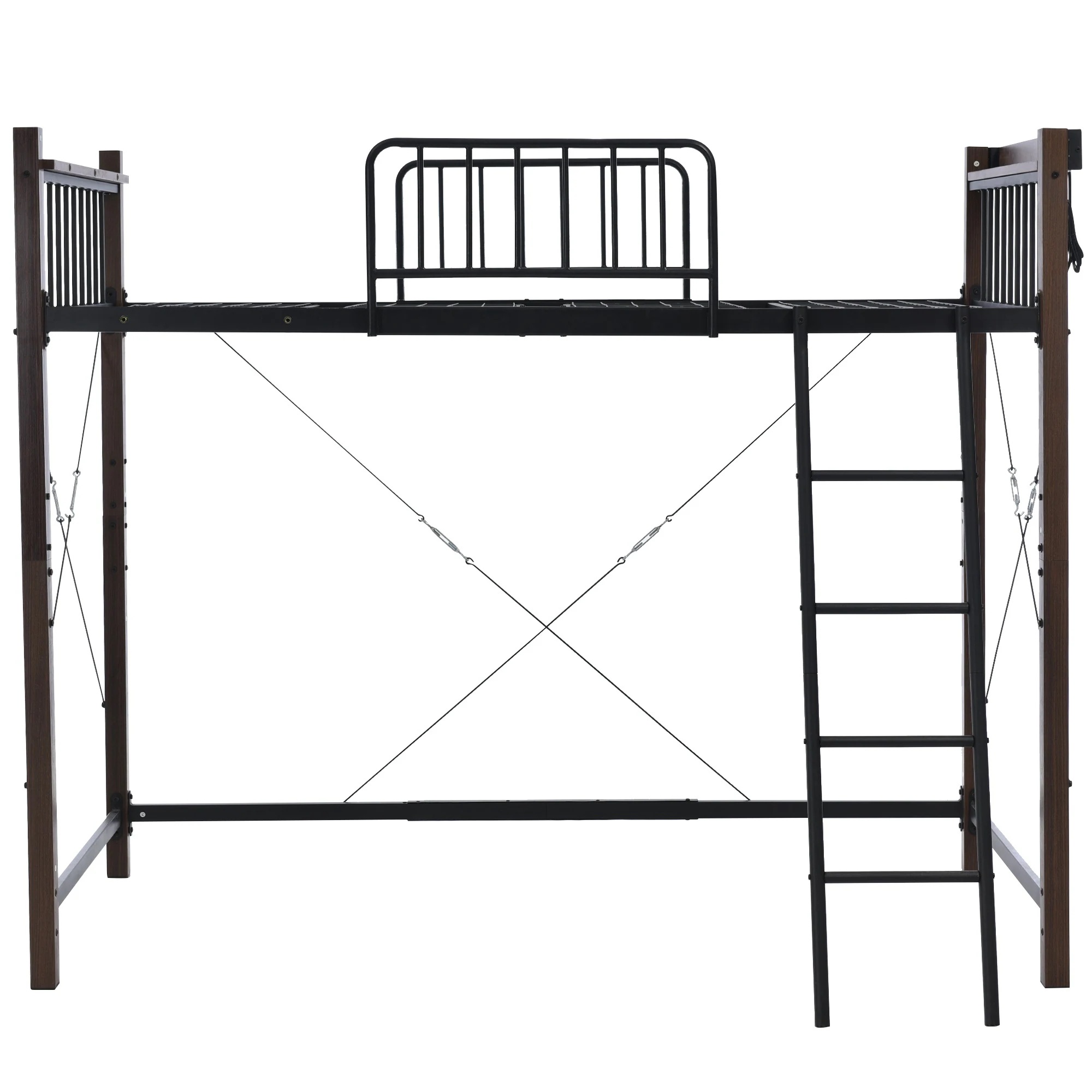 【国内発送】ロフトベッド シングル パイプベッド コンセント付き おしゃれ 北欧風 スチール ベッド パイプベッド パイプ 金属 耐震 木目塗装 ロフトベッド ハイタイプ7 システムベッド 子供部屋 33,805円