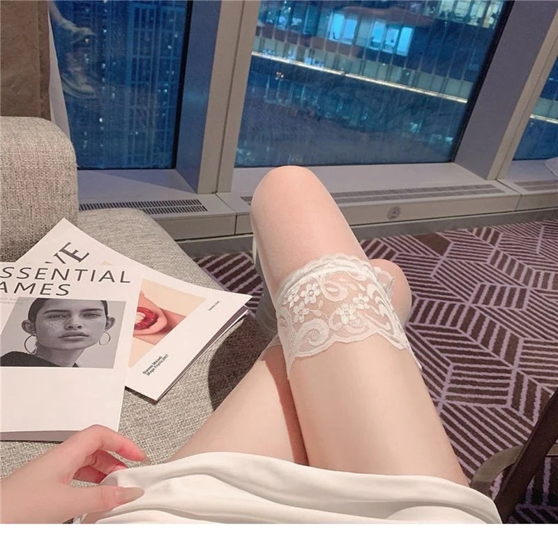 【1つ買うと10つ無料】トレンディなcosセクシーなスーツの純粋な長いベースソックスを持つ女性のための白いオーバーニーレースストッキング