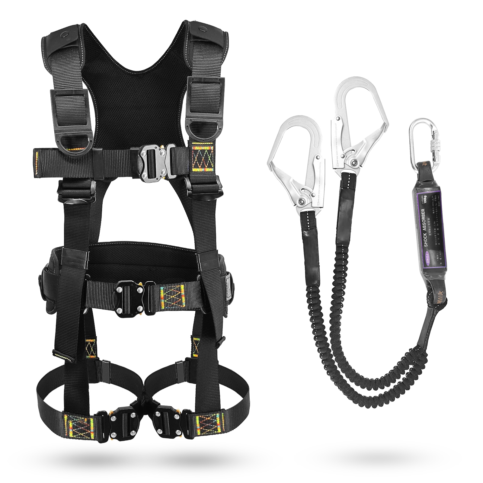 フルハーネス 安全帯 TIIS技術認証 日本語説明書 フルハーネス安全帯 肩パットと腰パット付き 収納袋付き 墜落制止用器具 全方位保護フルハーネス 懸垂下降 安全確保 ワンタッチバックル 建設工事