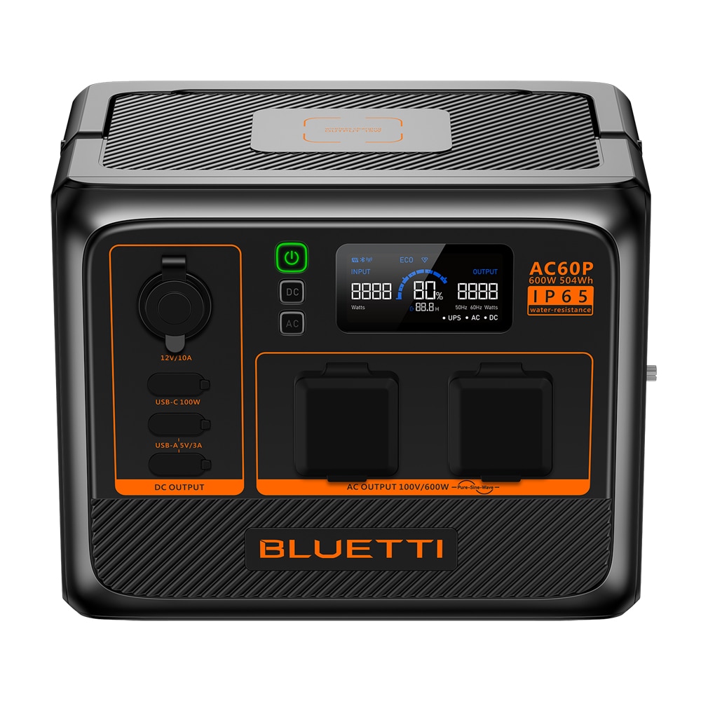 BLUETTI AC60P ポータブル電源　504Wh　ACコンセント出力×3口 USB-C出力搭載 AC60Pブルテ