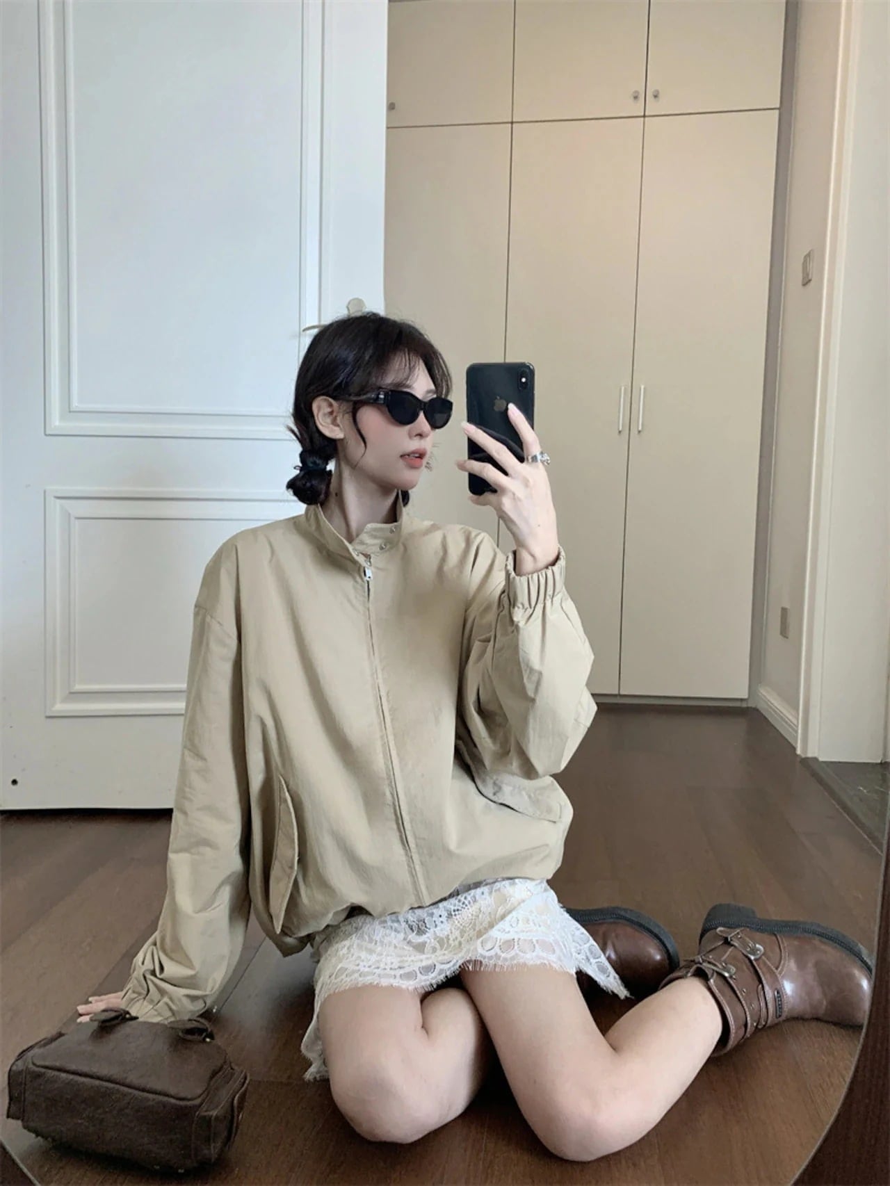 アウタージャンパーブルゾンレディースファッション チャック アウター 長袖 トレンチ かわいい ジャケット ベージュ お出かけ ジップ 冬 ハイネック 秋 ショートコート おしゃれ 2025