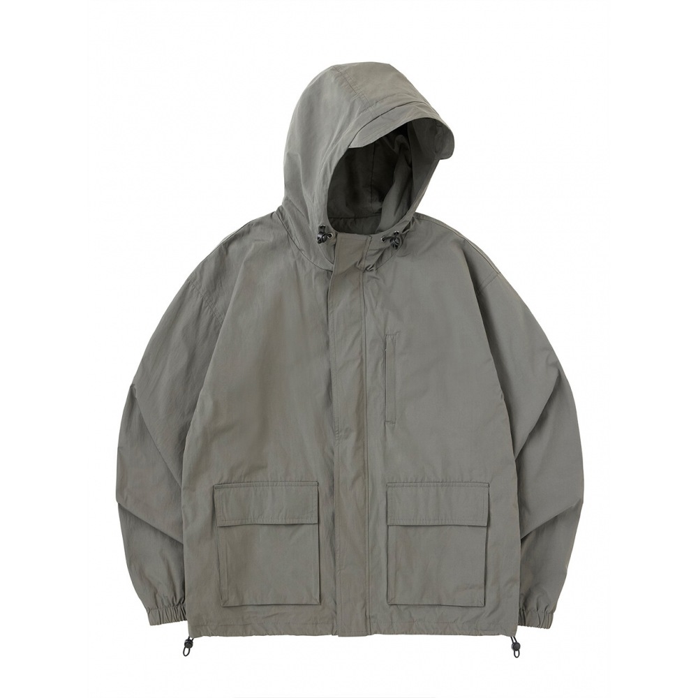 URBANAGE エッセンシャル 2WAY フーディージップアップウィンドブレーカーグレー