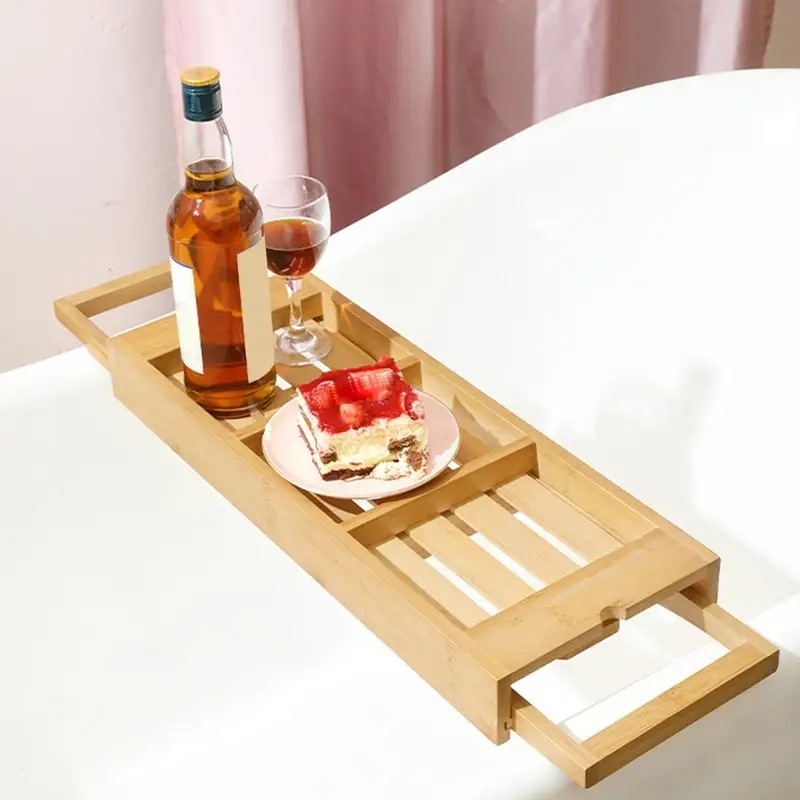 伸縮性のあるバスタブ可能な収納オーガナイザー石鹸の棚ドリンクバスルームのカップ用のトレイタイト
